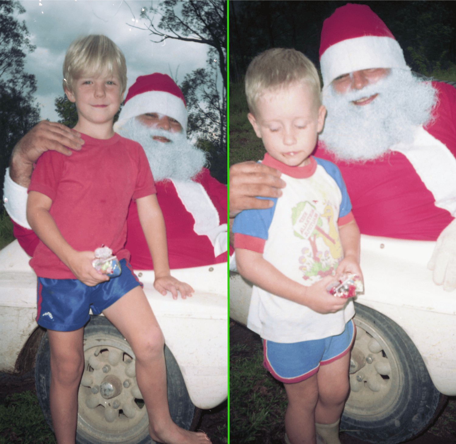 Dory and Ben Senior as children with a biker Santa near Kempsey, country New South Wales