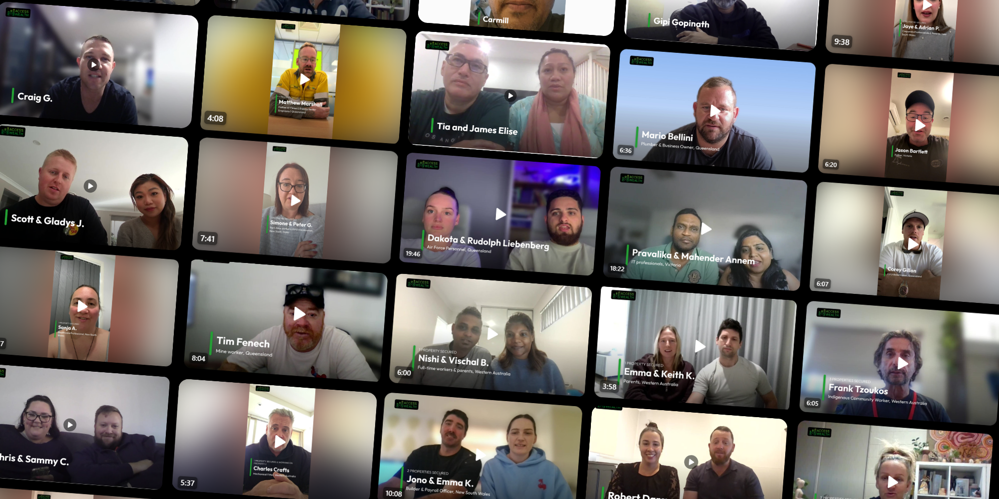 Montage of Access Wealth clients sharing their property investment experiences